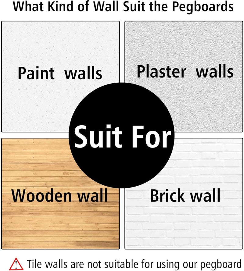 Lansi 4Pcs Peg Board Panels, White ABS Pegboard Wall Mount, Easy Installation for Craft Room, Garage, Kitchen, Workshop - Image 5